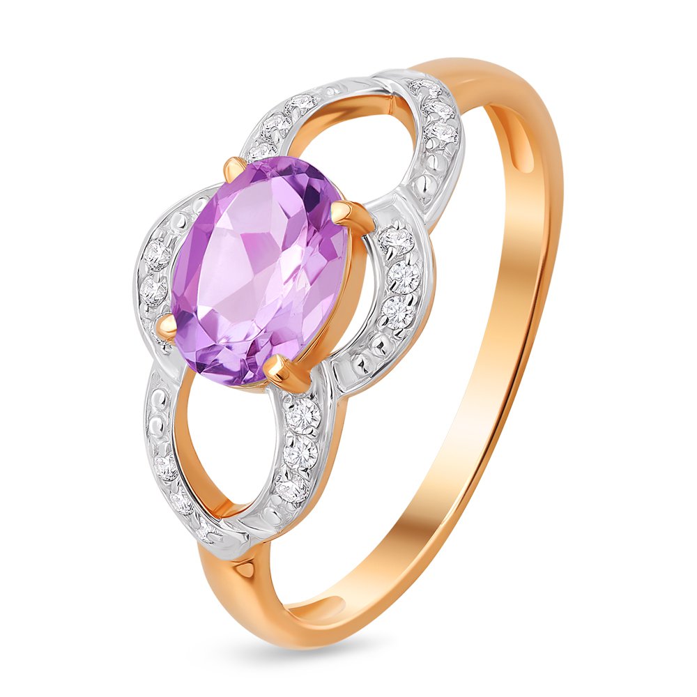

Кольцо женское из красного золота с аметистом, фианитом 585Gold 201011639, р. 18, 201011639