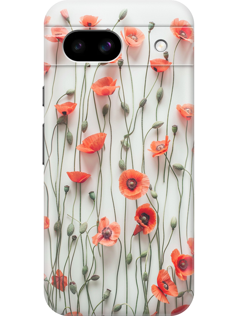 

Силиконовый чехол на Google Pixel 8a с принтом "Маки на белой стене", Прозрачный;белый;красный, 784809122