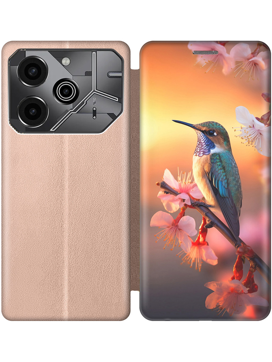 

Чехол-книжка на Tecno Pova 6 Pro с принтом "Птичка и закат" золотой, Золотистый;желтый;красный, 781971021