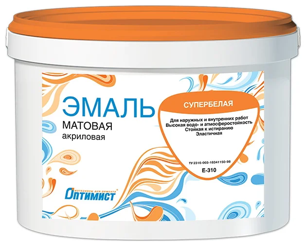 Эмаль акриловая Е310 Оптимист для внутреннего/наружного применения белая мат.1кг