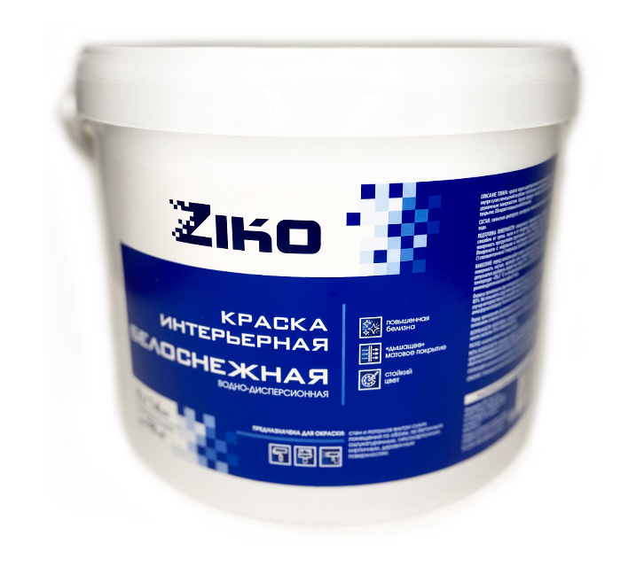 

Краска водно-дисперсионная интерьерная белоснежная база А ZIKO 14кг *1/44