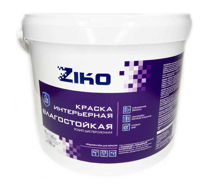 

Краска водно-дисперсионная влагостойкая белоснежная интерьерная база А ZIKO 4,2кг *1/120