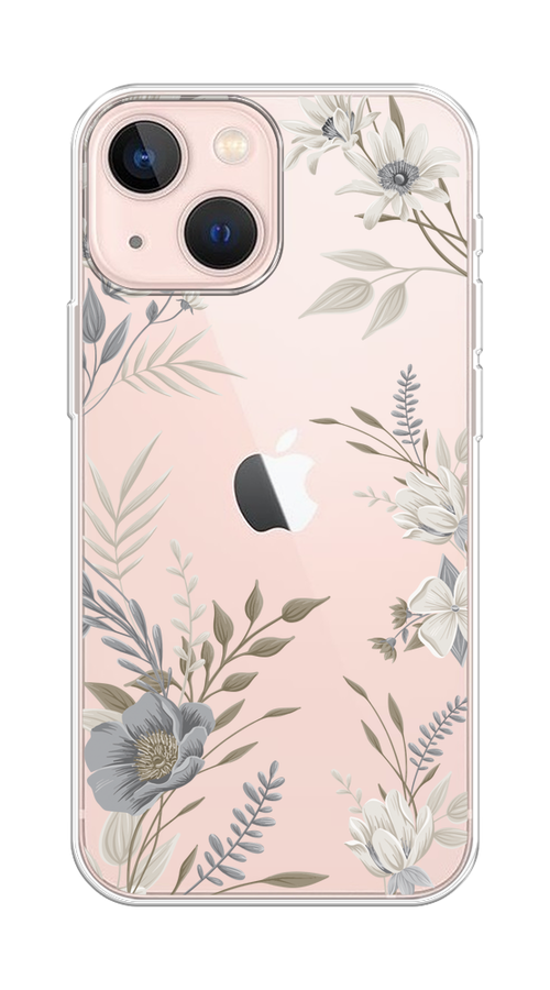 

Чехол на Apple iPhone 13 mini "Цветы сепия", Серый;прозрачный;зеленый;белый, 14150-1