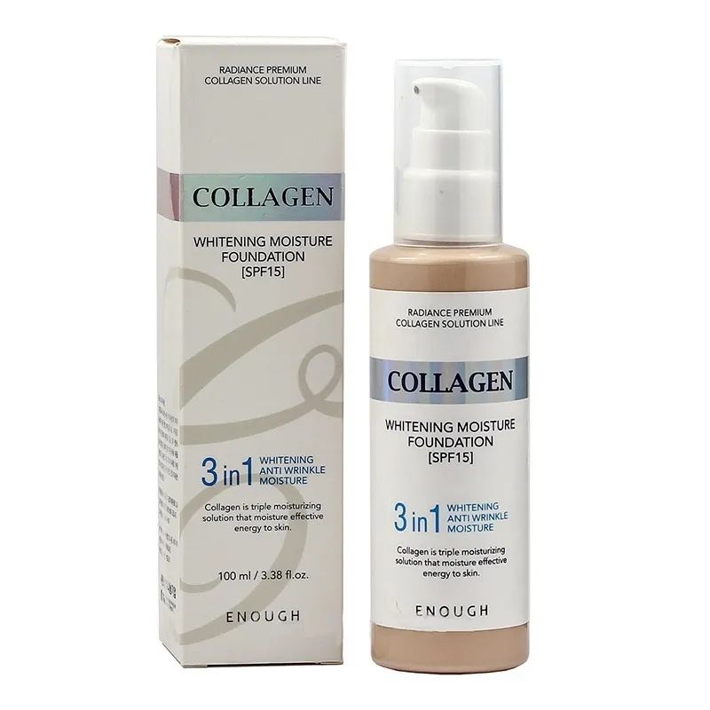 Тональный крем Enough 3 в 1 Collagen Whitening Moisture Foundation SPF15, тон 21, 100 мл основа тональная pekah collagen water drop с коллагеном 23 тон натурально бежевый 100 мл