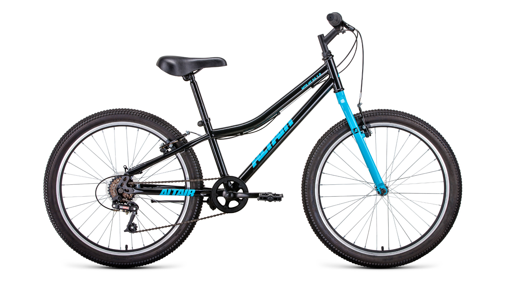 Велосипед FORWARD ALTAIR MTB HT 24 1.0, колесо 24'', рост 12'', сезон 2021-2022, черный/го