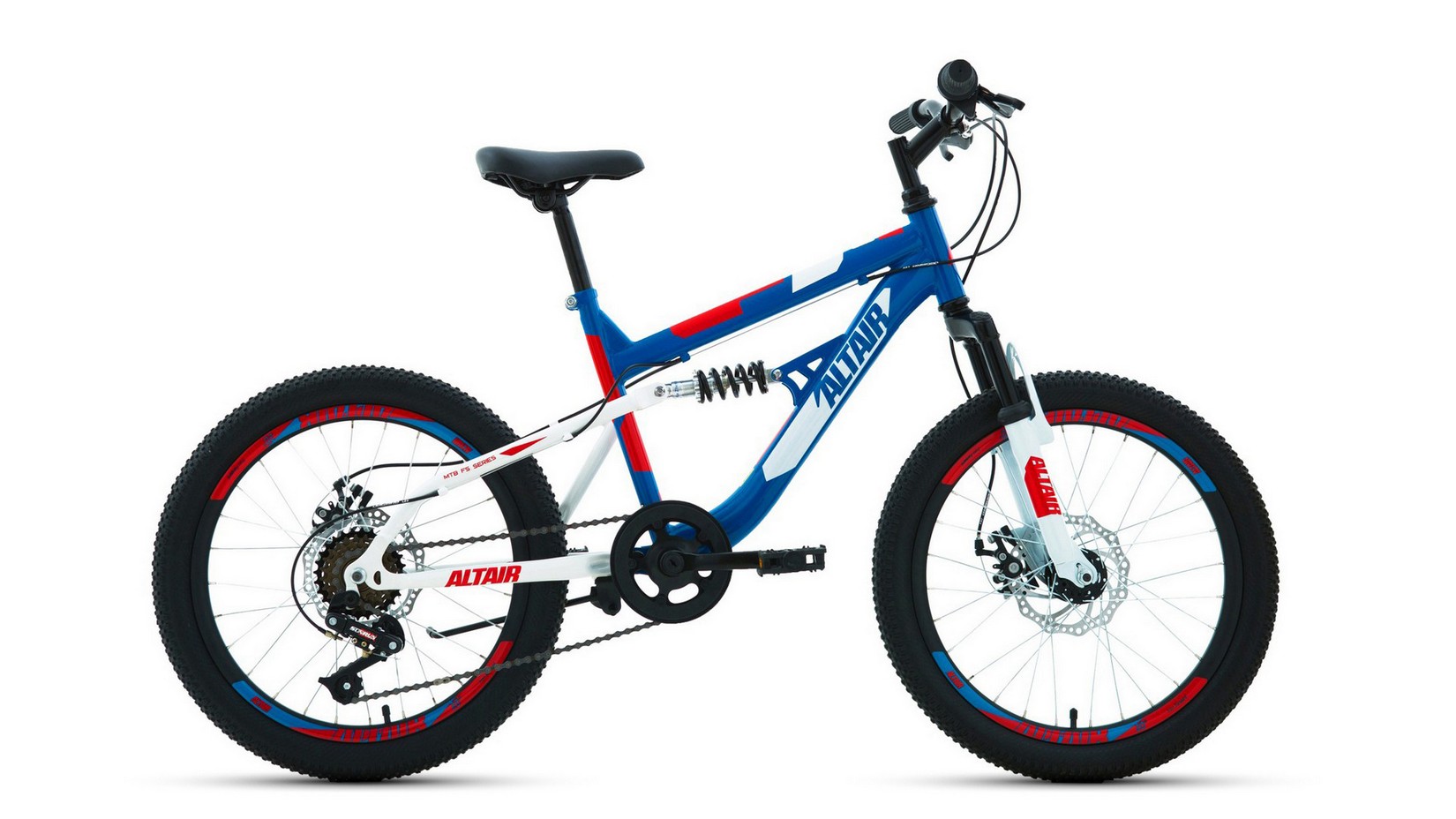 Велосипед FORWARD ALTAIR MTB FS 20 D, колесо 20'', рост 14'', сезон 2021-2022, синий/красн