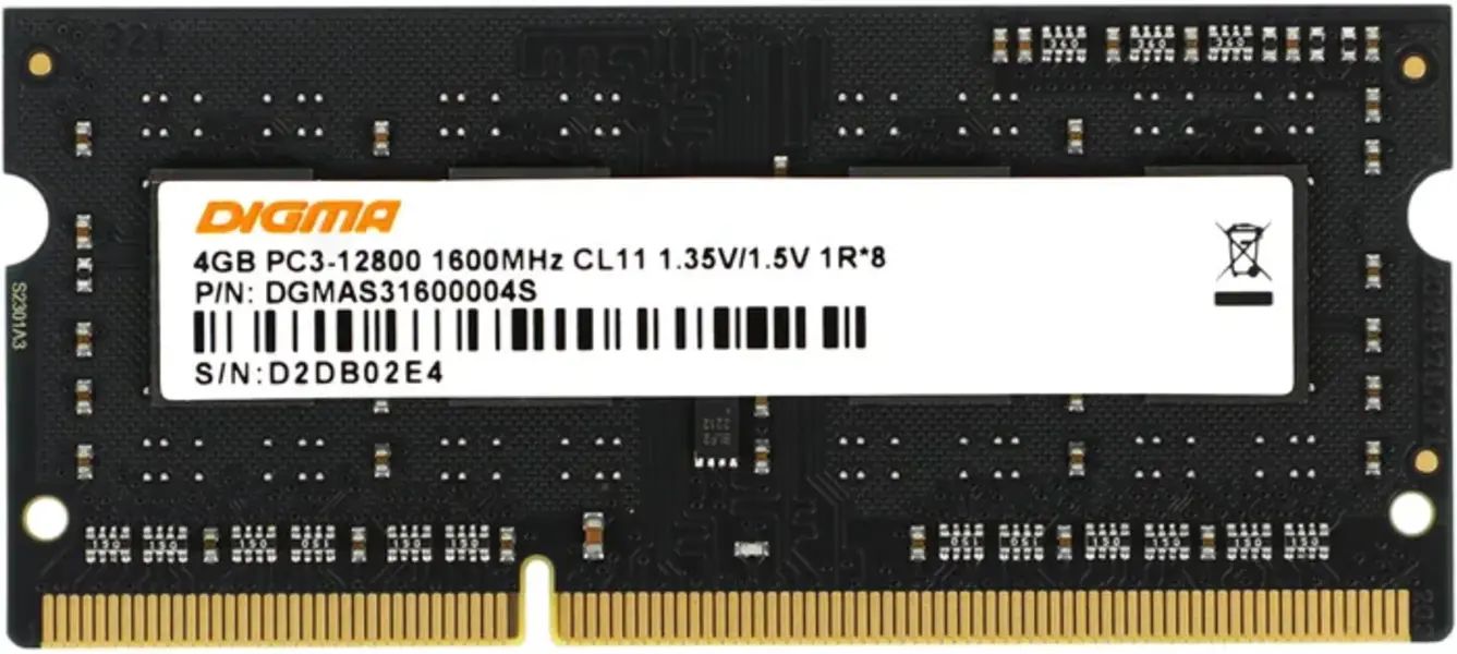 

Оперативная память Digma 4Gb DGMAS31600004S, для ноутбука 4Gb DDDR3L DGMAS31600004S