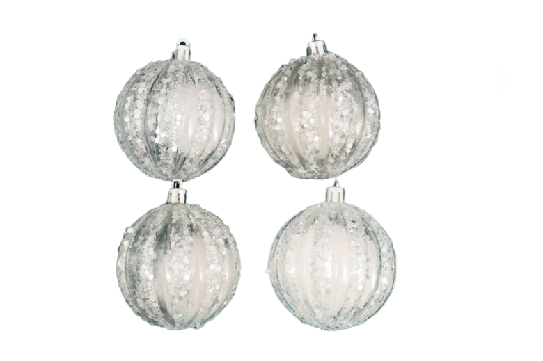 

Набор шаров пластик d-6 см, 4 шт "Морозец полоски" серебро