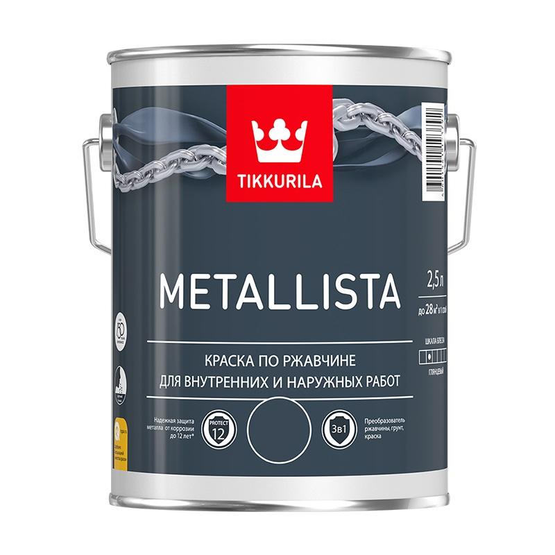 

Краска Tikkurila METALLISTA по ржавчине 3в1 молотковая чёрная 2,5 л, Черный