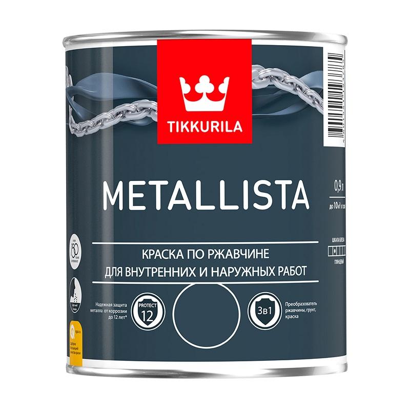 

Краска Tikkurila METALLISTA по ржавчине 3в1 молотковая чёрная 0,9 л, Черный