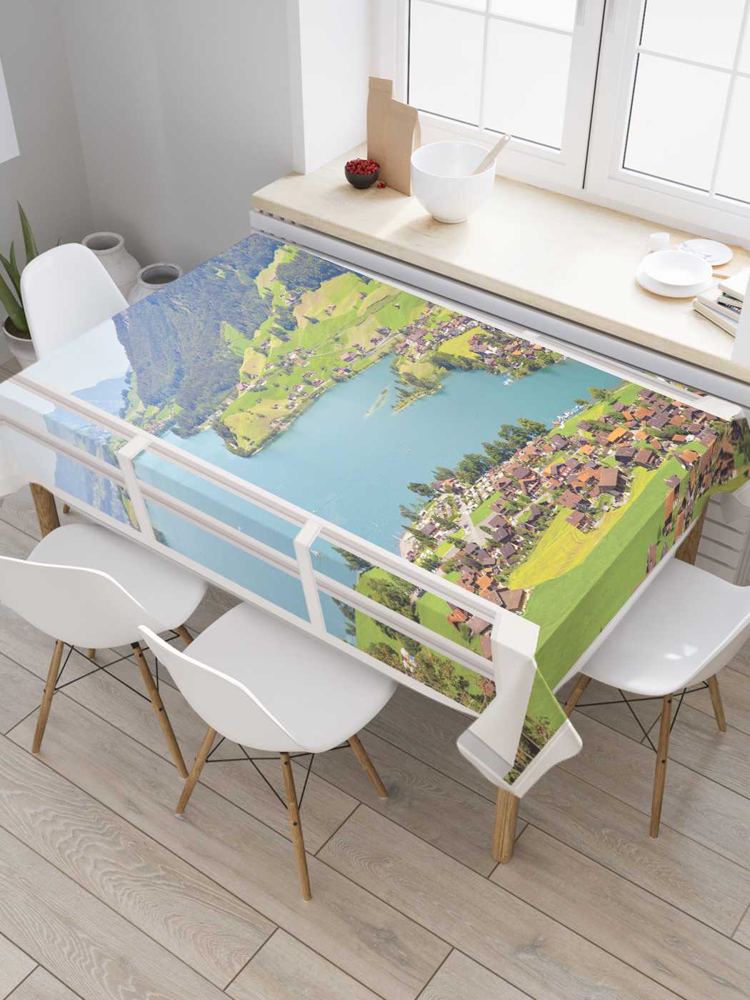 

Скатерть прямоугольная JoyArty "Холмовое окно" из сатена, 180x145 см, Зеленый, Холмовое окно