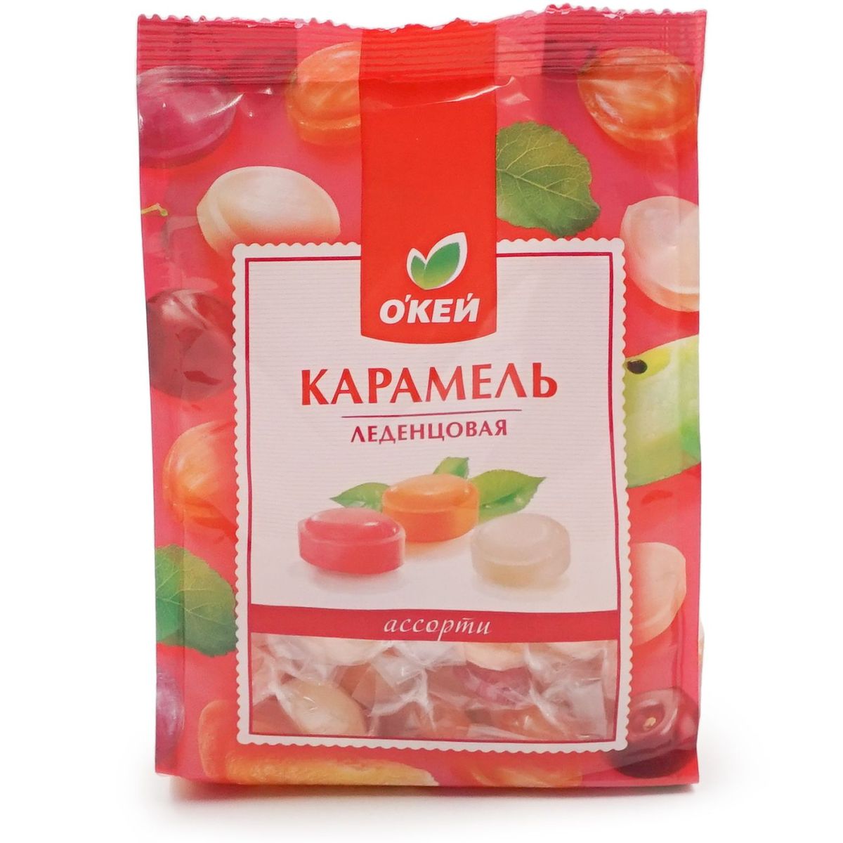 Карамель леденцовая О'кей Ассорти персик-йогурт-яблоко-вишня 150 г