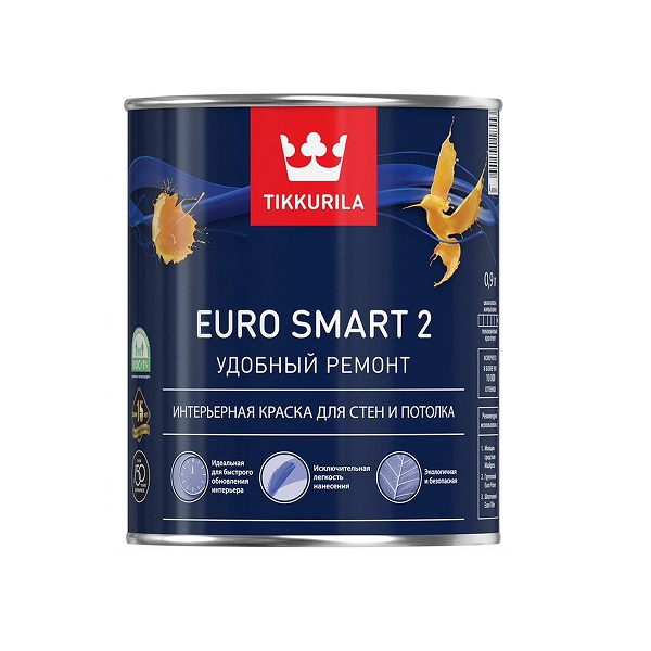 фото Краска euro smart 2 интерьерная для стен и потолков 0,9 л tikkurila