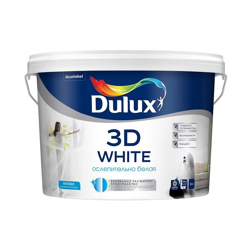 

Краска DULUX ослепительно белая 3D 9 л, Белый