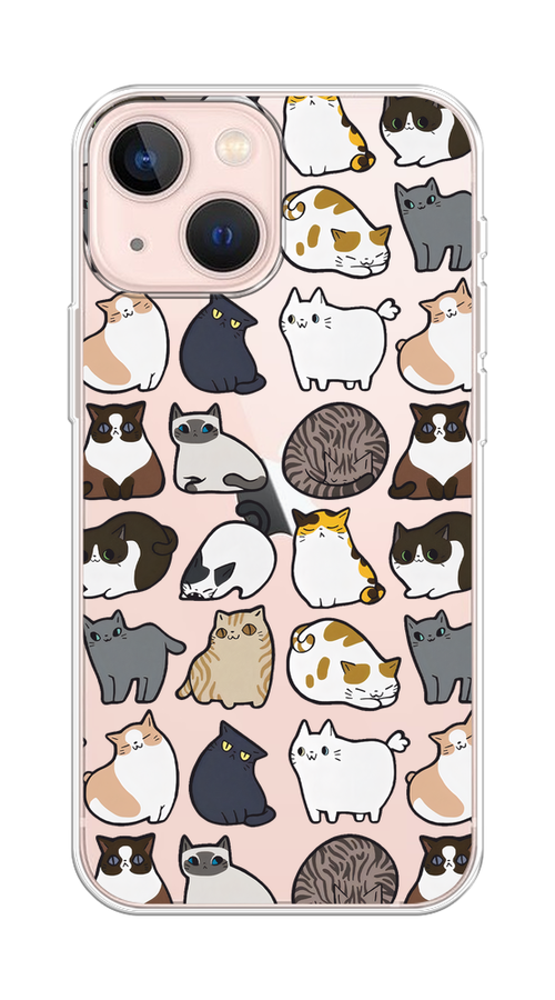 

Чехол на Apple iPhone 13 mini "Милые котики", Прозрачный;белый;серый, 14150-1