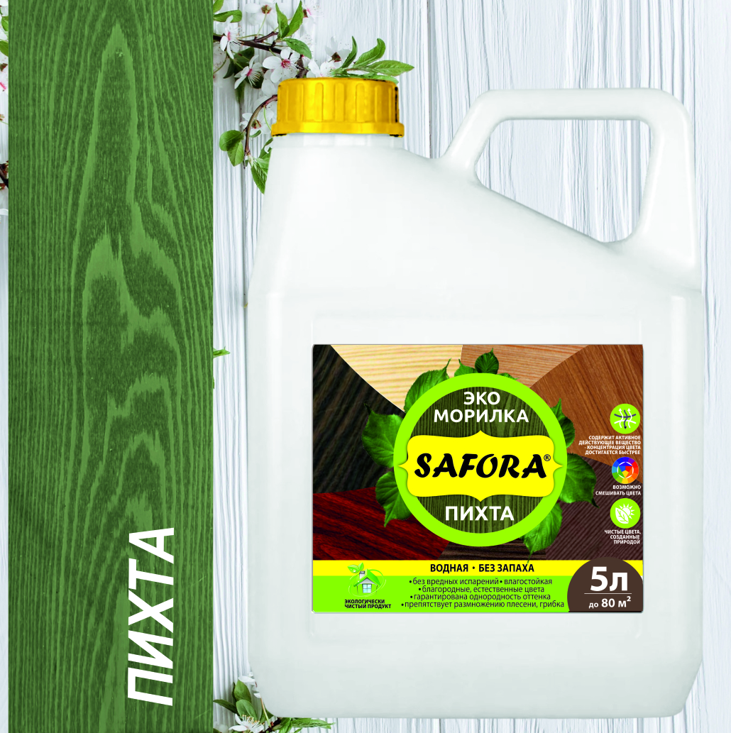 

Морилка водная для дерева SAFORA, цвет пихта, 5л, Зеленый, пропитка для дерева