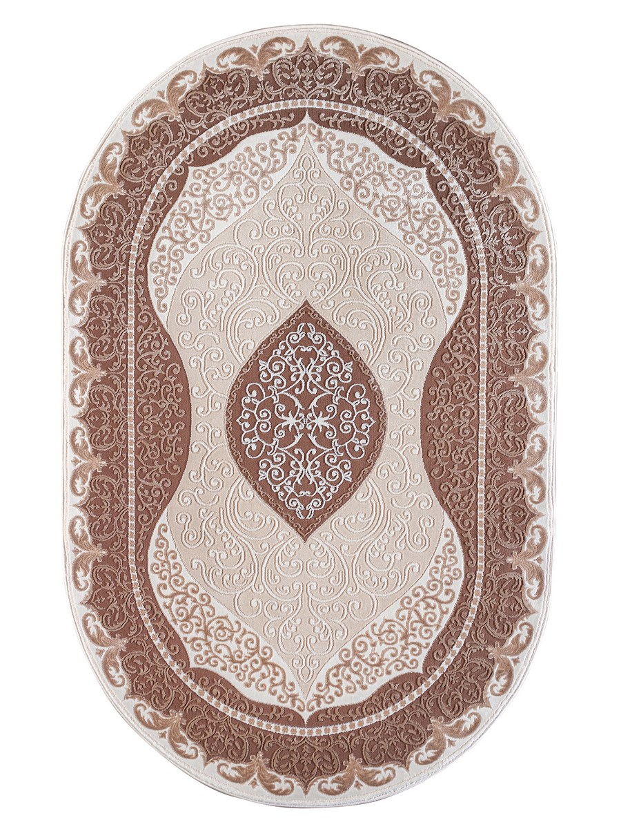 фото Ковер rixos 4088a овал белый/корич 120x180 sofia rugs