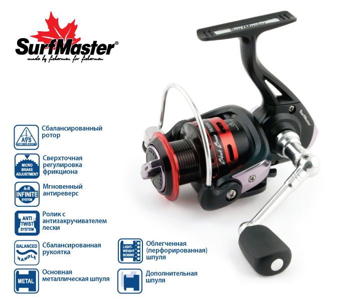 

Катушка безынерционная Surf Master Black Bass FB1500A 5+1bb з/ш, Катушка безынерционная Surf Master Black Bass FB