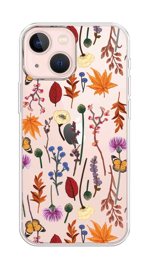 

Чехол на Apple iPhone 13 mini "Orange Purple flowers", Оранжевый;красный;розовый;желтый;прозрачный, 14150-1