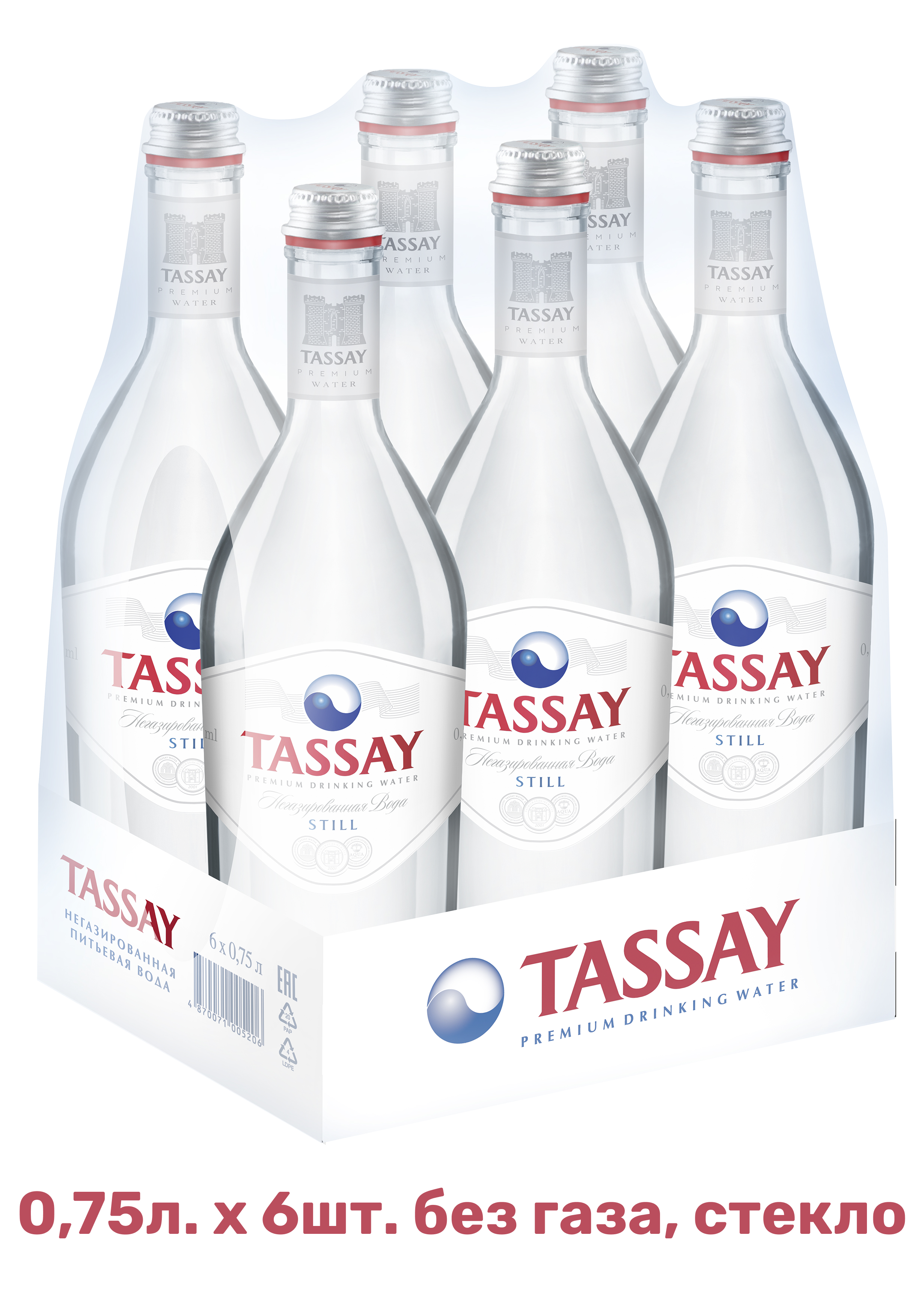 

Питьевая вода Tassay без газа, 6 шт по 0.75 л, а3009