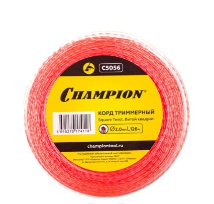 

Леска для триммера витая квадрат 2 мм Champion Square twist duo C5056 126 м, Оранжевый, Square Twist DUO