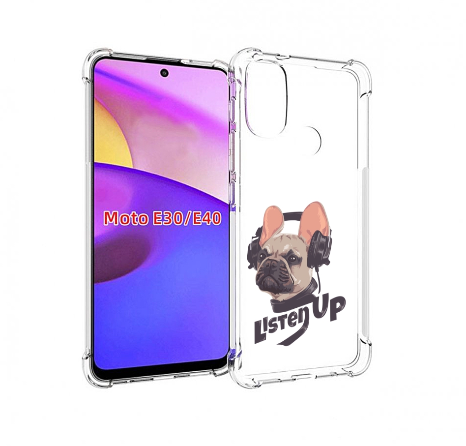 

Чехол бампер MyPads бульдог-слушает-музыку для Motorola Moto E30, Прозрачный, Tocco