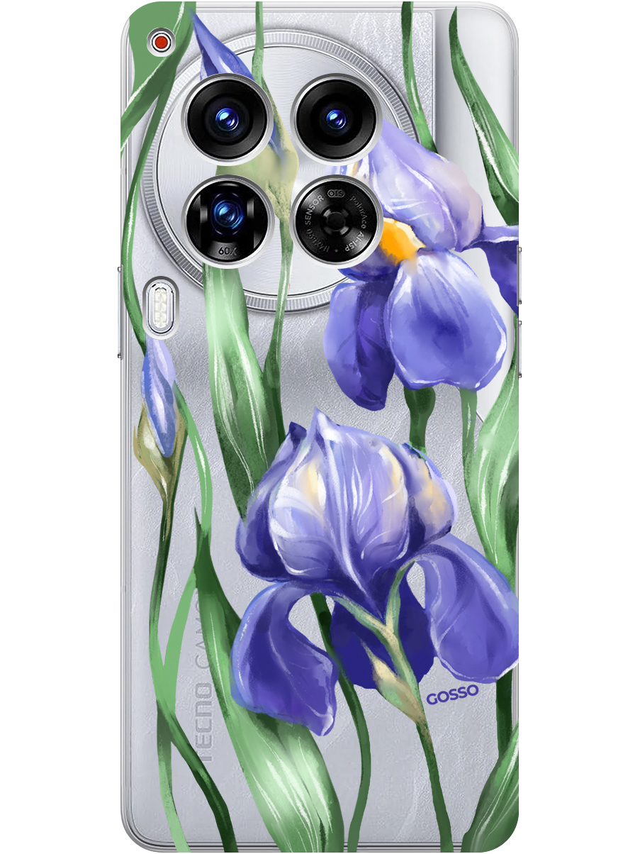 

Силиконовый чехол на Tecno Camon 30 Premier 5g с принтом "Удивительные ирисы" прозрачный, Прозрачный;белый;синий, 782633021