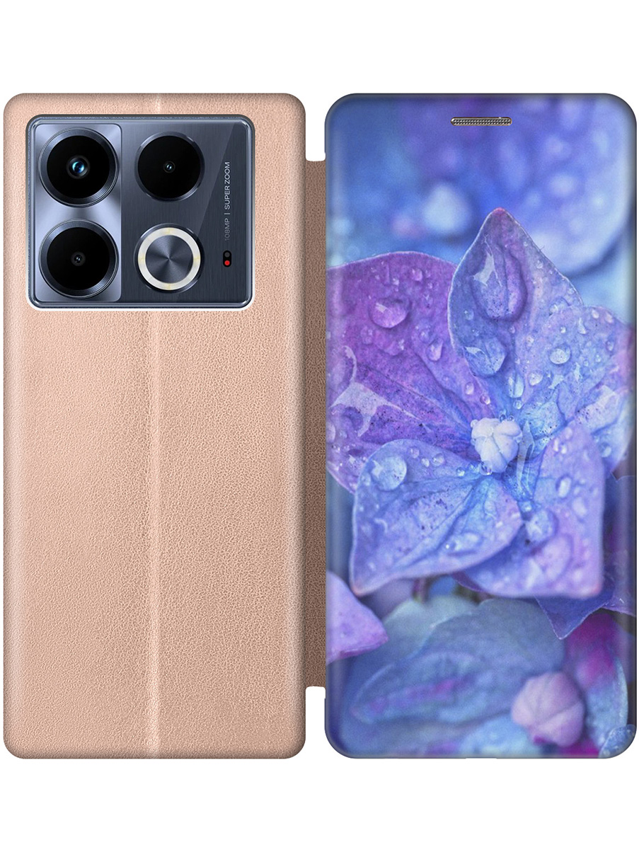 

Чехол-книжка на Infinix Note 40 с принтом "Голубой цветочек" золотой, Золотистый;голубой;фиолетовый, 782626422