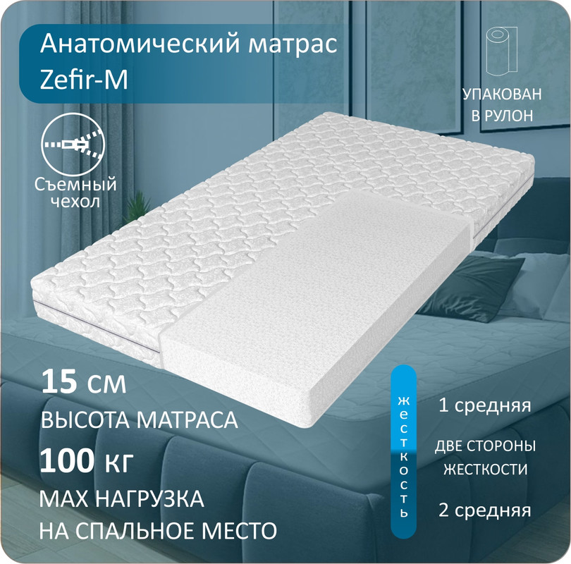 

Анатомический матрас Anriz, Zefir M 80-200, Белый, Zefir-M