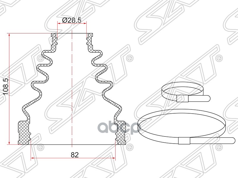 фото Пыльник шруса внутренний toyota land cruiser prado 120 kdj12 2002-2009 (2 хомута. резина) sat