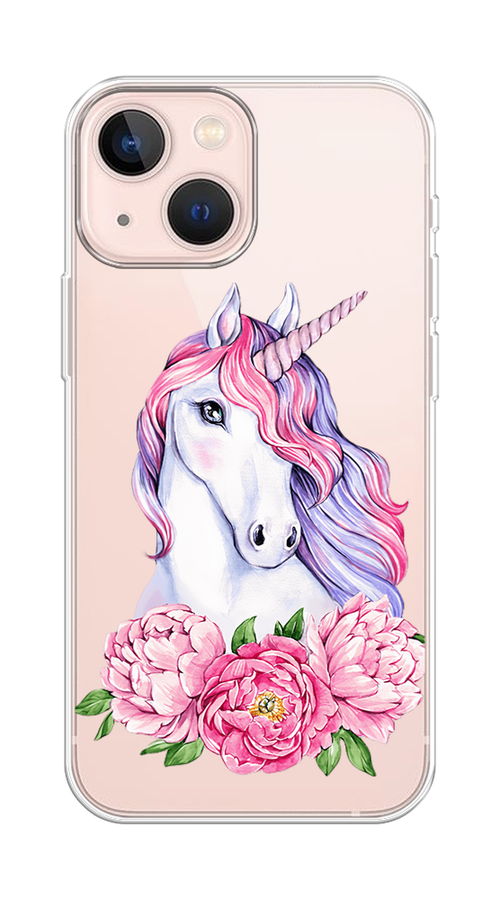 

Чехол на Apple iPhone 13 mini "Единорог с пионами", Розовый;белый;зеленый, 14150-1