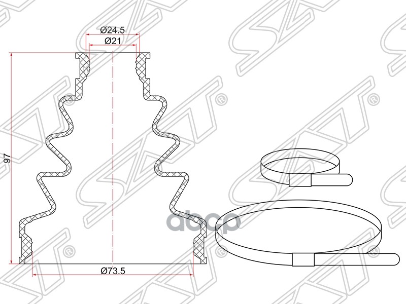 фото Пыльник шруса внутренний fr honda cr-v rd1 (2 хомута. резина) sat арт. c1150