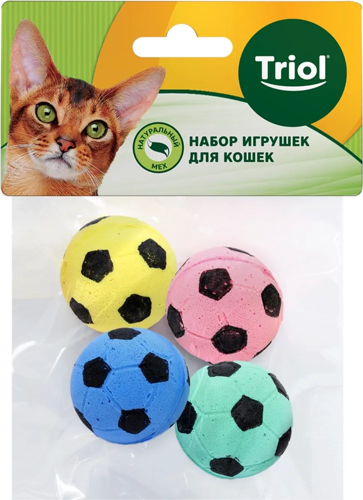 Игрушка для кошек Triol, Мяч футбольный разноцветный 4шт. - 2 шт.