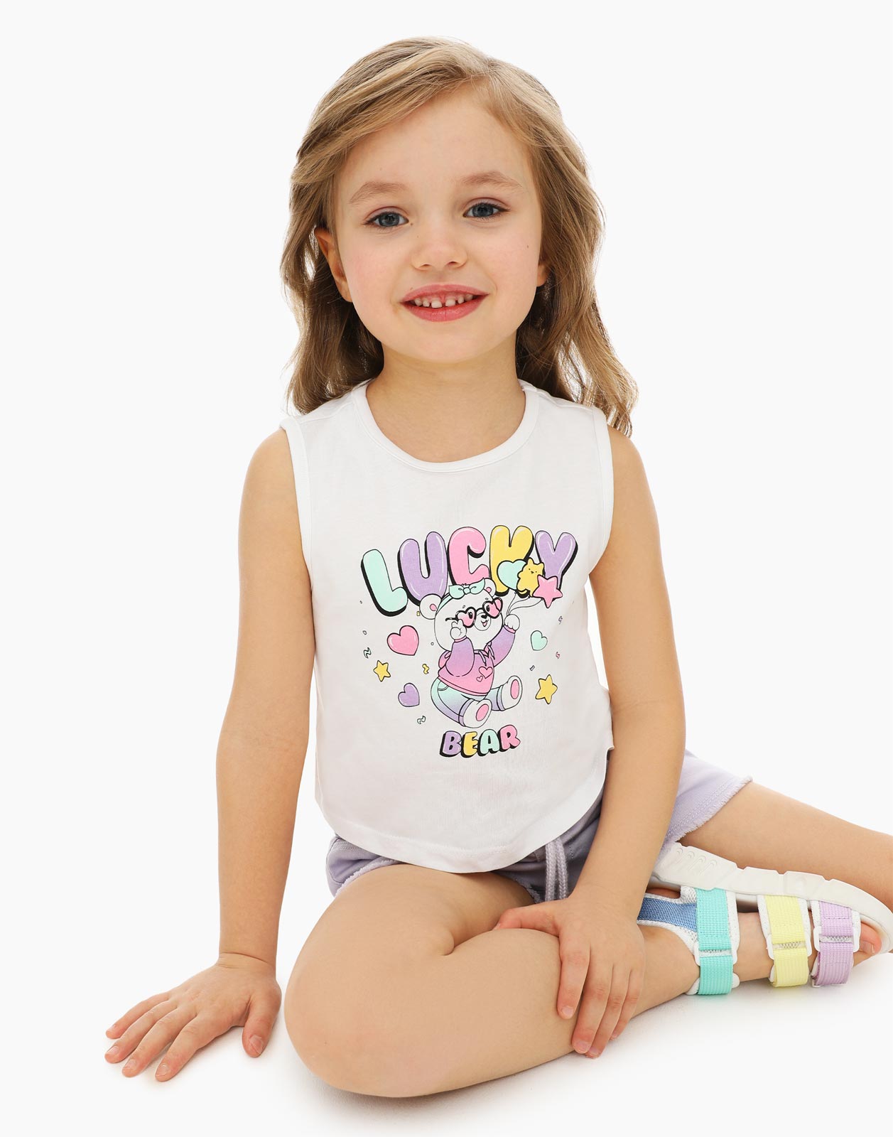 

Белая майка с принтом Lucky bear для девочки 7-8л/128, Белый, GTN003556