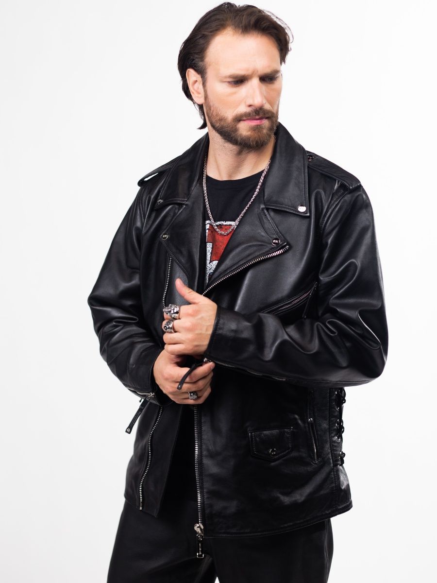 Кожаная куртка мужская RockMerch FR1151 черная XXL
