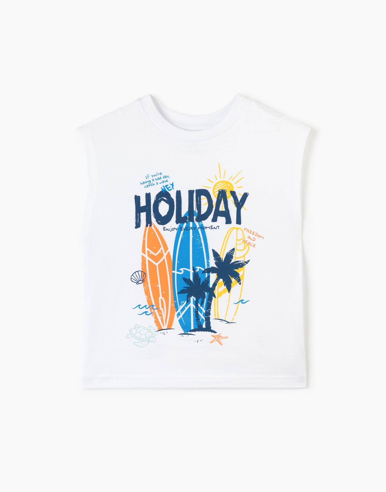

Белая майка с принтом HOLIDAY для мальчика 5-6л/116, Белый, BTN002279