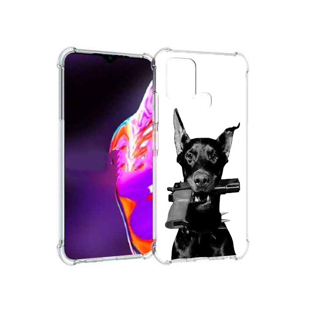 

Чехол MyPads Tocco для Infinix Hot 10s доберман с пистолетом, Прозрачный, Tocco