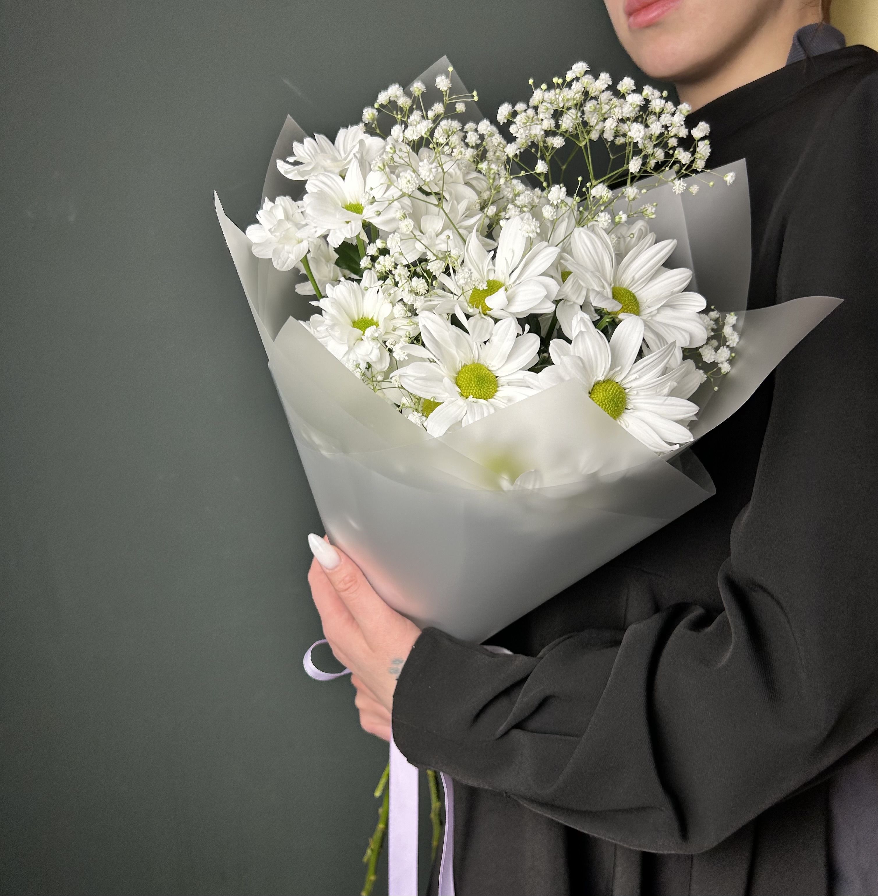 

Букет цветов Flowers хризантема гипсофила 35 см x 50 см белый Облако, Облако