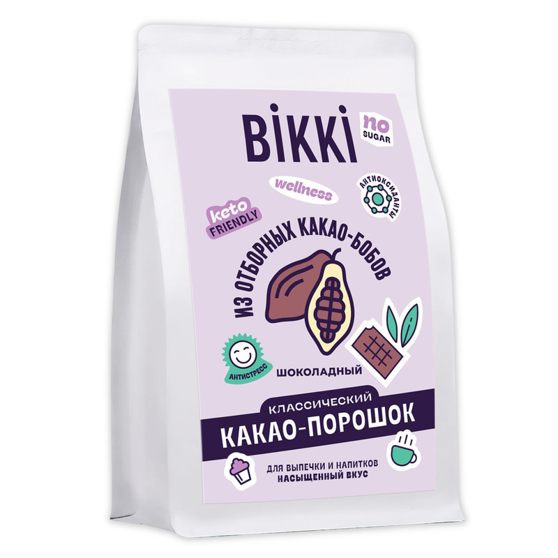 Какао порошок BIKKI горячий шоколад алкализованный растворимый, 180 г