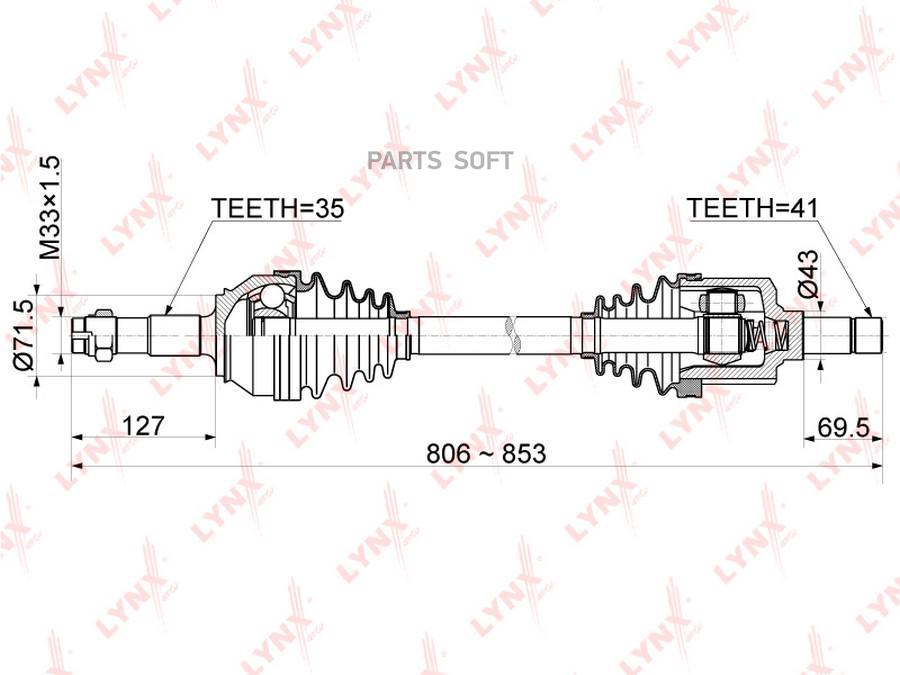 

LYNXAUTO 'CD1045 Привод в сборе лев.CITROEN Jumper 2.2D-3.0D 06>, FIAT Ducato 2.2D-3.0D 06