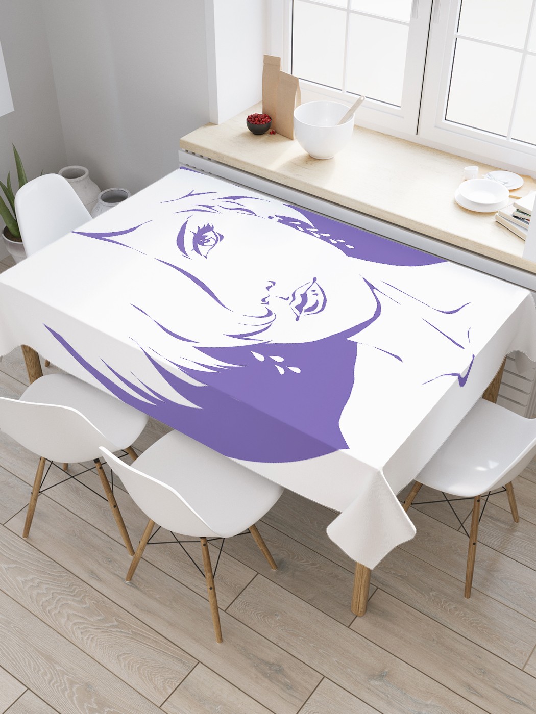 

Скатерть прямоугольная JoyArty "Девушка в сережках" из оксфорда, 120x145 см, Белый, Девушка в сережках