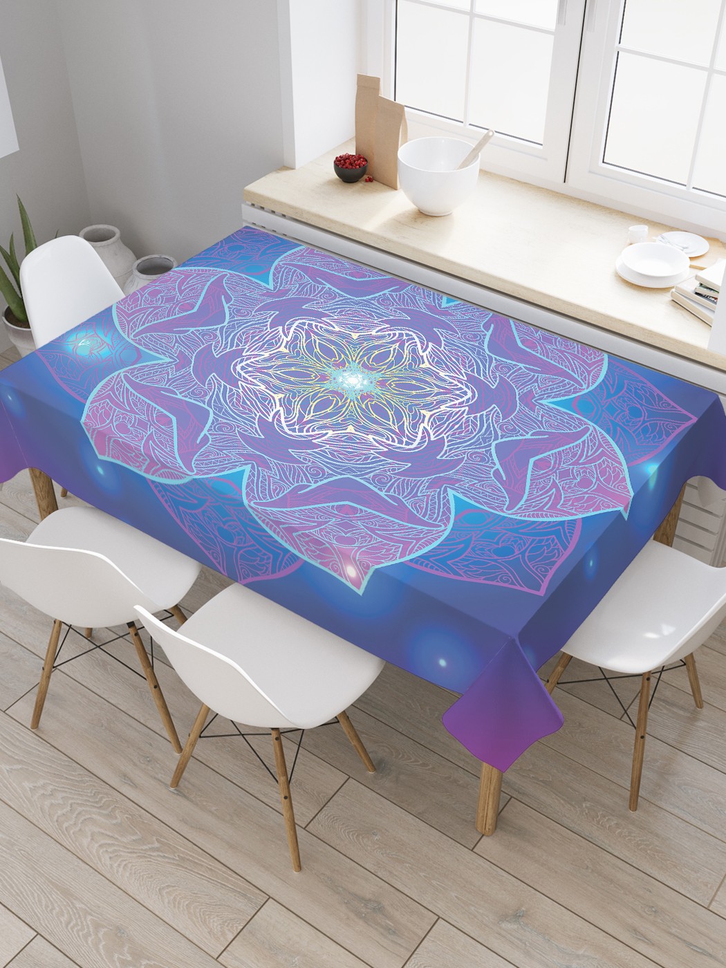 

Скатерть прямоугольная JoyArty "Ажурная мандала" из оксфорда, 120x145 см, Синий, Ажурная мандала