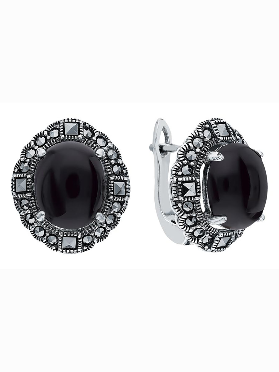 

Серьги из серебра с ониксом, марказитом Марказит HE1221-oniks-mr, HE1221-oniks-mr