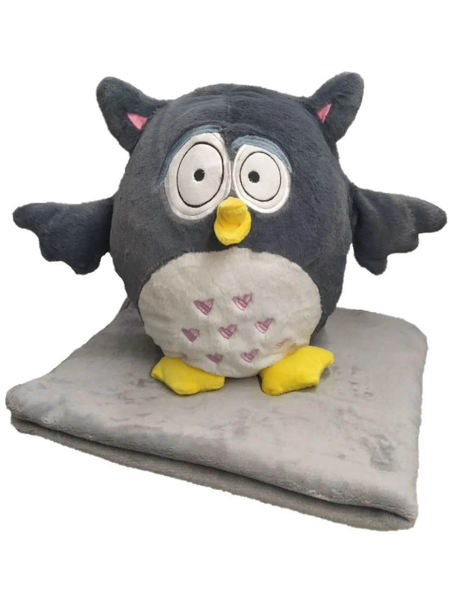 Игрушка-подушка Сова с пледом (3 в 1), 50 см, цвет серый SovaPledGrey мягкая игрушка gulliver енот тоффи с пледом серый