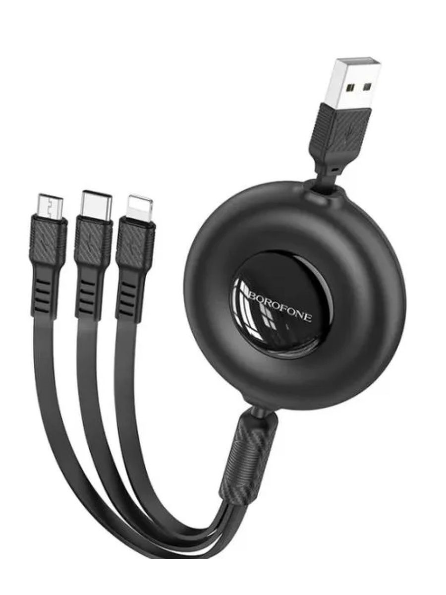

Кабель BOROFONE BX74 USB - Lightning / Type-C / Micro-USB , 2 А, 1 м, черный, BX74