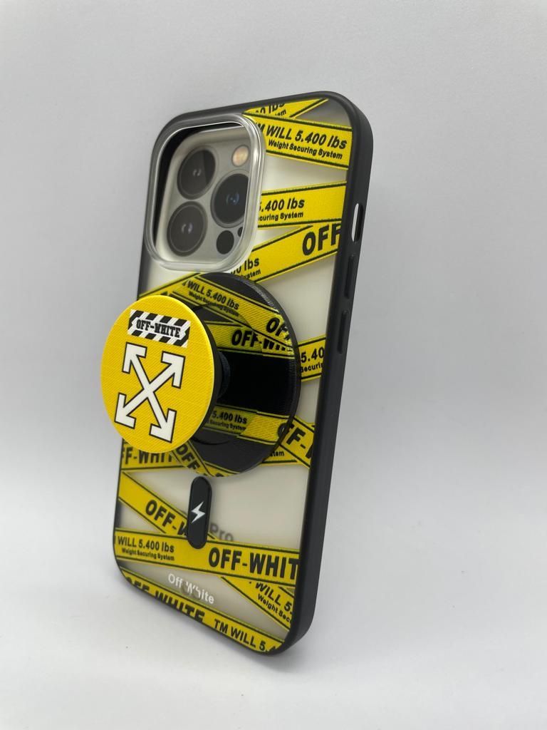 

Чехол под Iphone 14 pro max c магнитным попсокетом Off White Желтый, Iphone 14