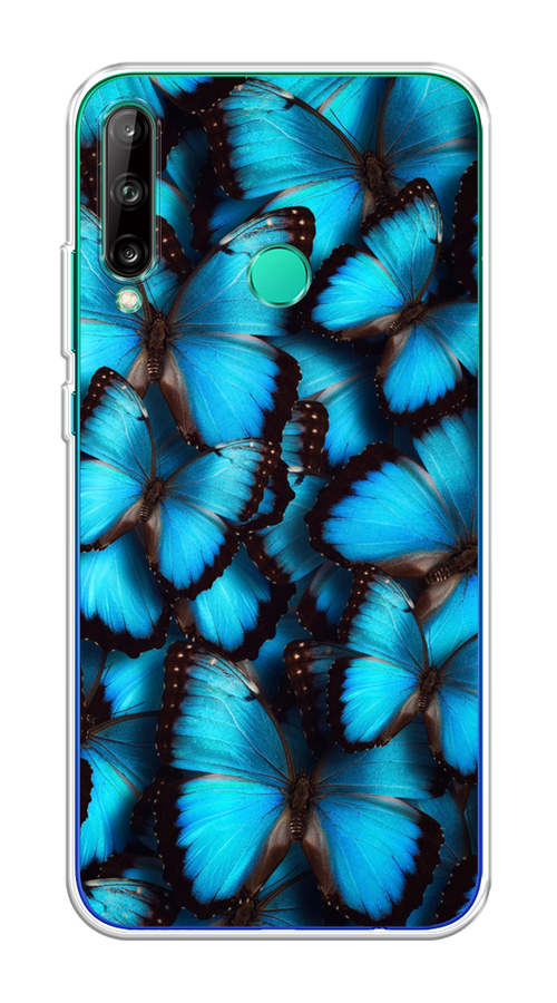 

Чехол на Honor 9C/Huawei P40 Lite E/Y7p "Тропическая бабочка 2", Голубой;черный, 6103350-1