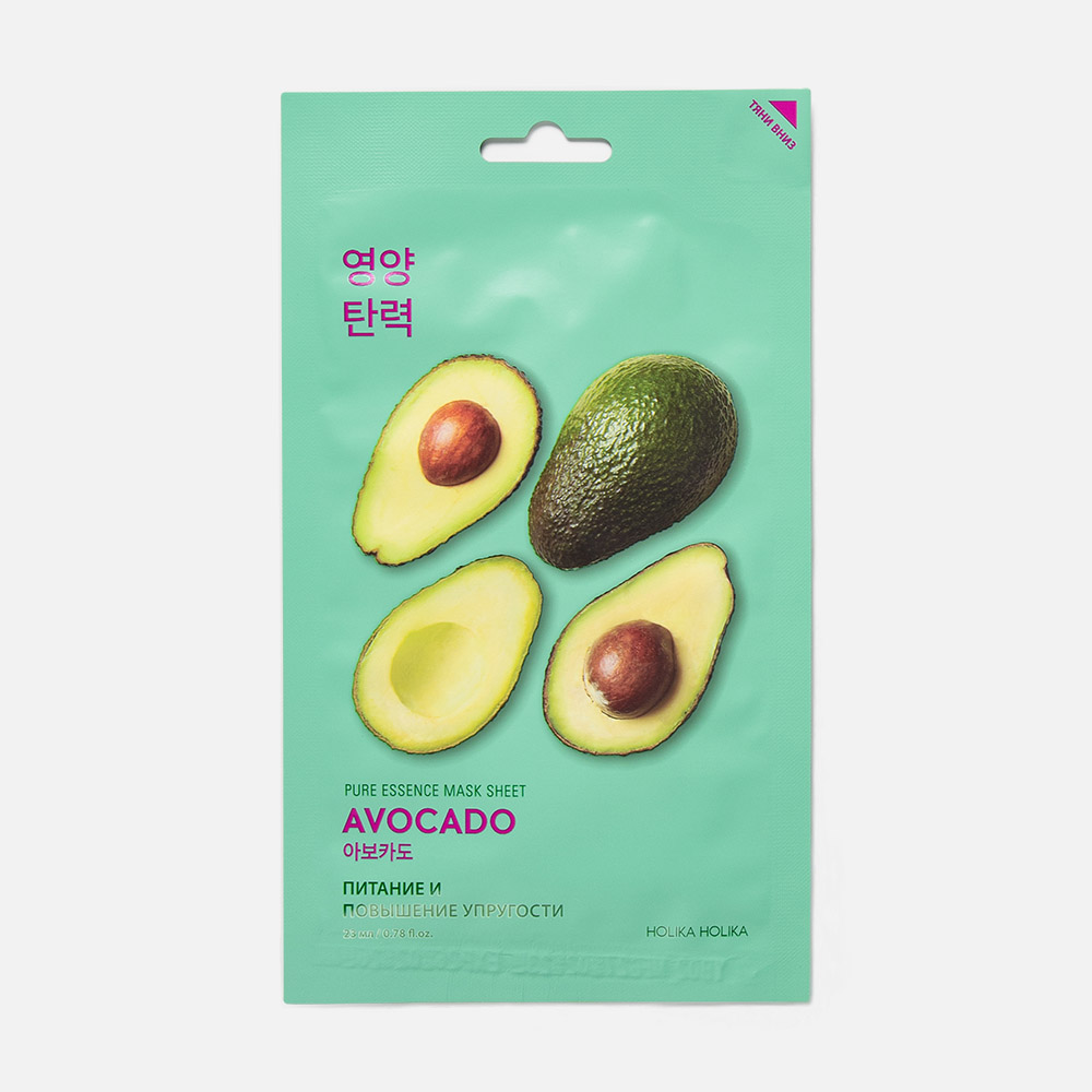 Маска для лица Holika Holika Pure Essence Mask Sheet Avocado с авокадо тканевая 23 мл 155₽