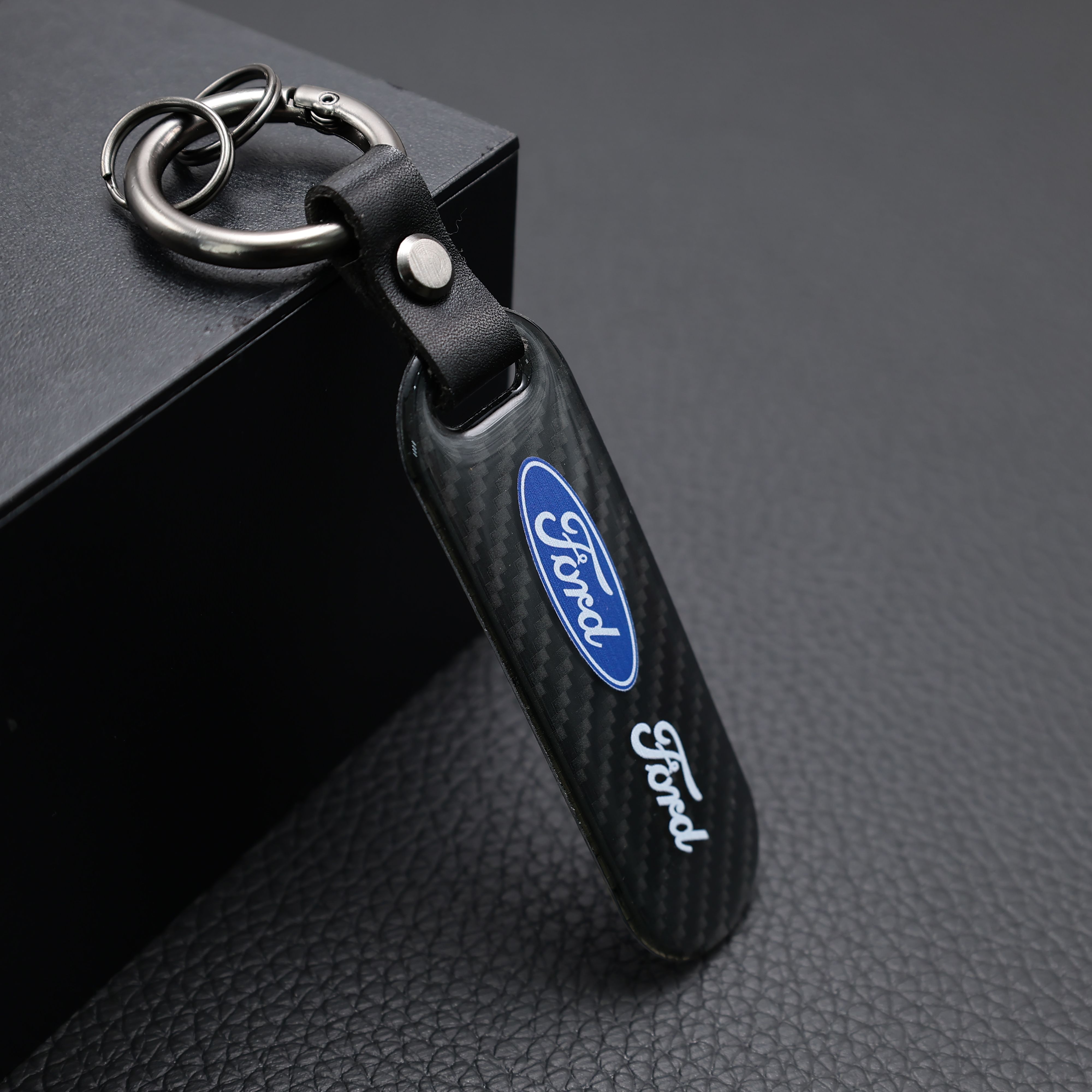 

Брелок для ключей автомобиля PST FORD карбон, натуральная кожа, глянец, Разноцветный, FORD