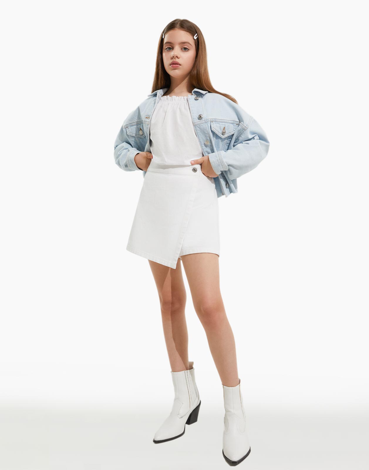 Белая джинсовая юбка-шорты для девочки р.122-128